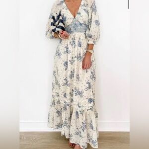 Free People Floral Maxi Dress - Cream and Blue